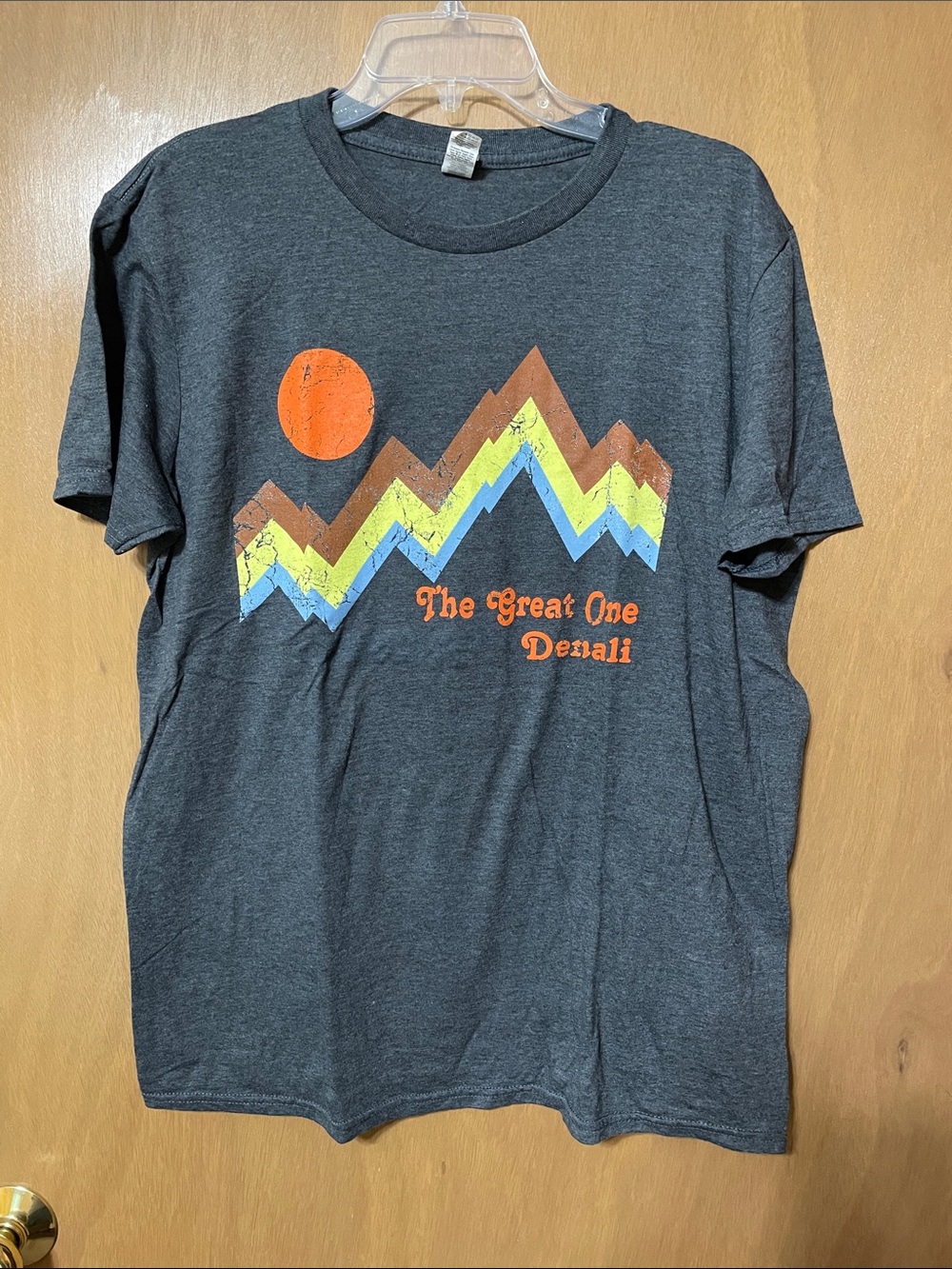 Anvil Dark Gray Ring Spun T‑Shirt with Red Logo Stripe